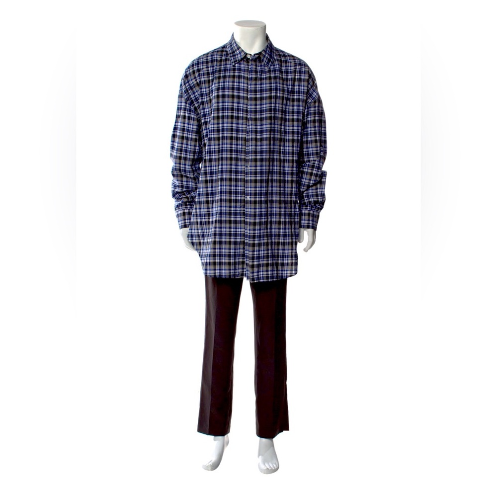AUTH JUUN.J KOREA DESIGNER BLUE PLAID PRINT OVERSIZED BUTTON DOWN SHIRT MEN 4XL